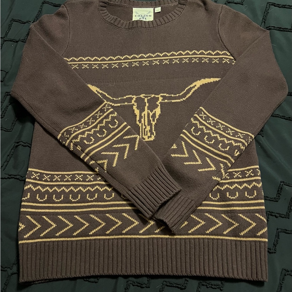 Brown Sweater with Western Design